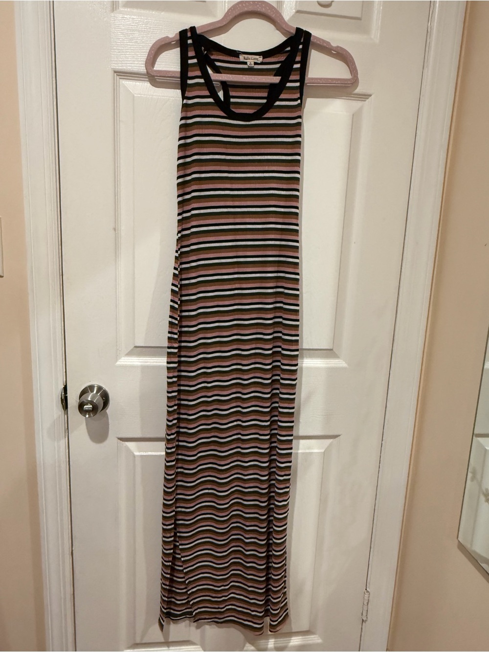 Rolla Coster Black-Trim Striped Tank Maxi Dress in Brown, Pink, Cream